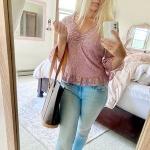 Almost Famous Lovely Lace Lavender Top